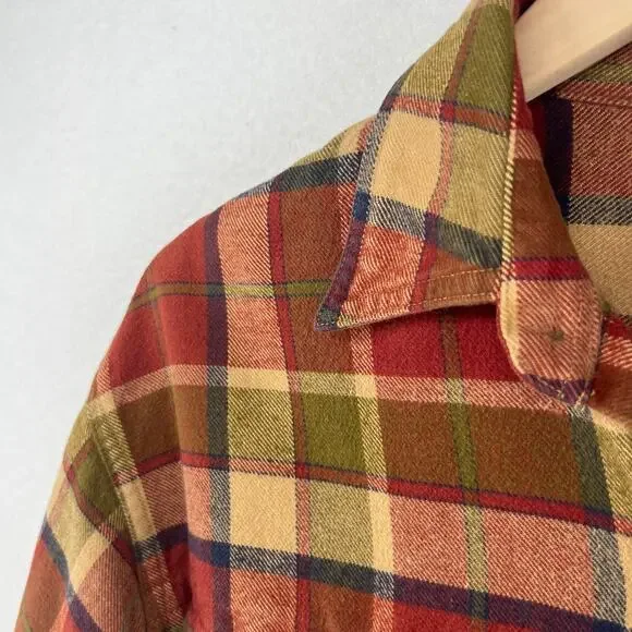 TIMBERLAND Shirt Mens XS Heavy Brushed Flannel Plaid Lumberjack Button Up Red - Picture 7 of 16